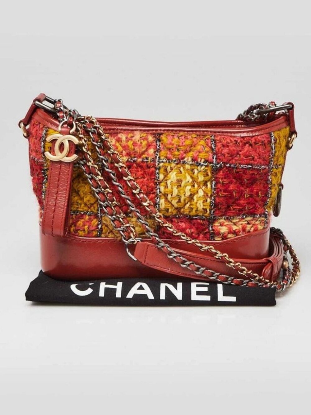 Chanel Orange Quilted Tweed Calfskin Leather Small Gabrielle Hobo Bag - Picture 3 of 10